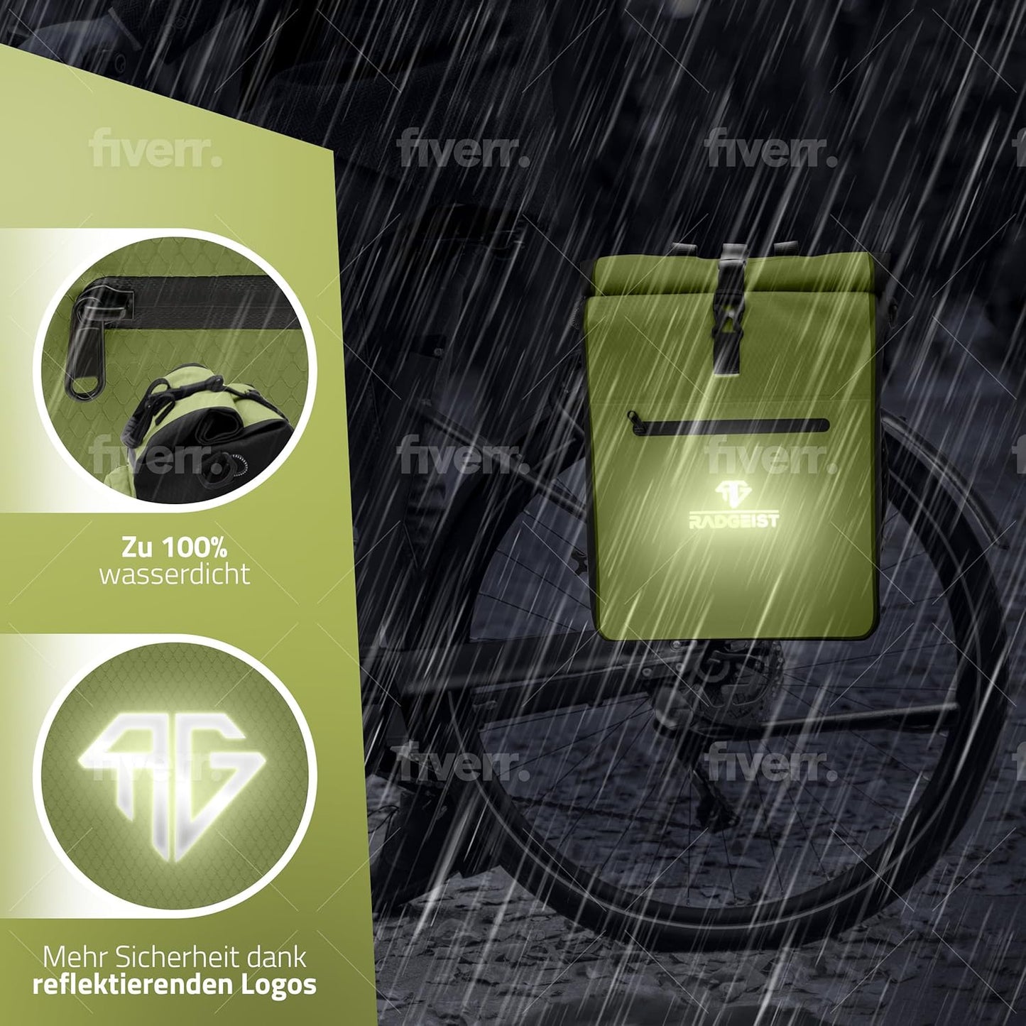 RADGEIST 3in1 sac à vélo pour porteur I sac à vélo et sac à dos 25L I 100% étanche
