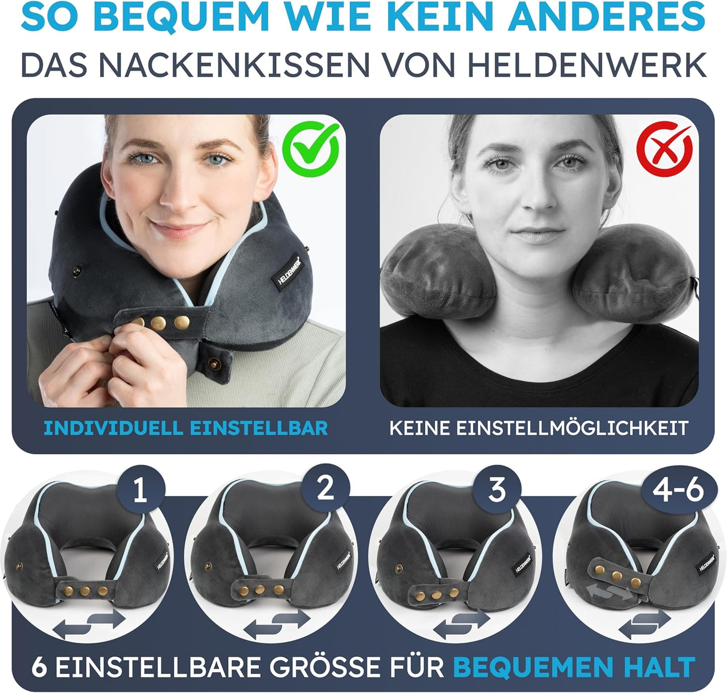 Oreiller cervical Heroism - Lavable - Réglable dans 6 directions - Gris foncé