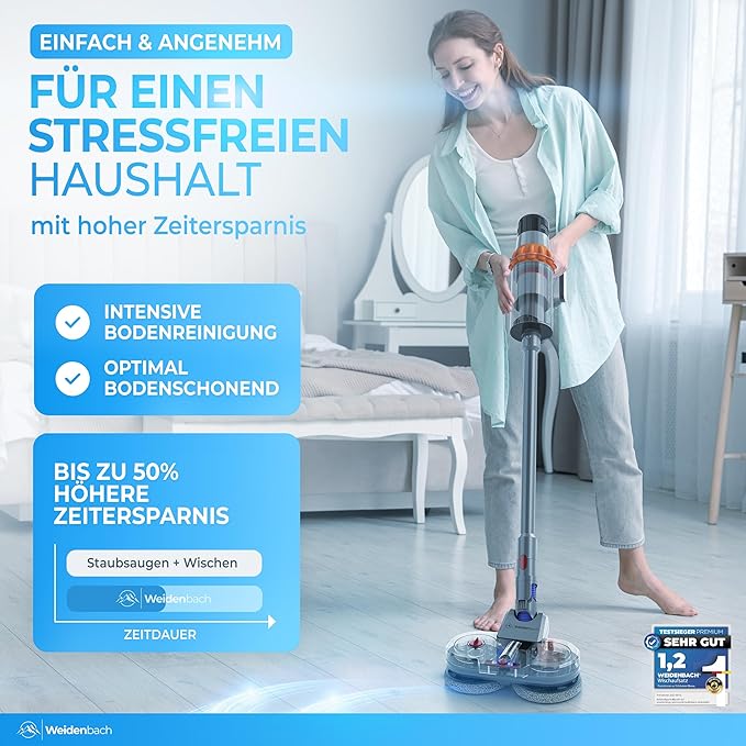 Gagnant du test - Balai à franges pour Dyson V12 - aspirateur électrique - balai à franges - aspirateur eau et poussière - avec réservoir d'eau amovible, porte-recharge et 8 balais à franges lavables