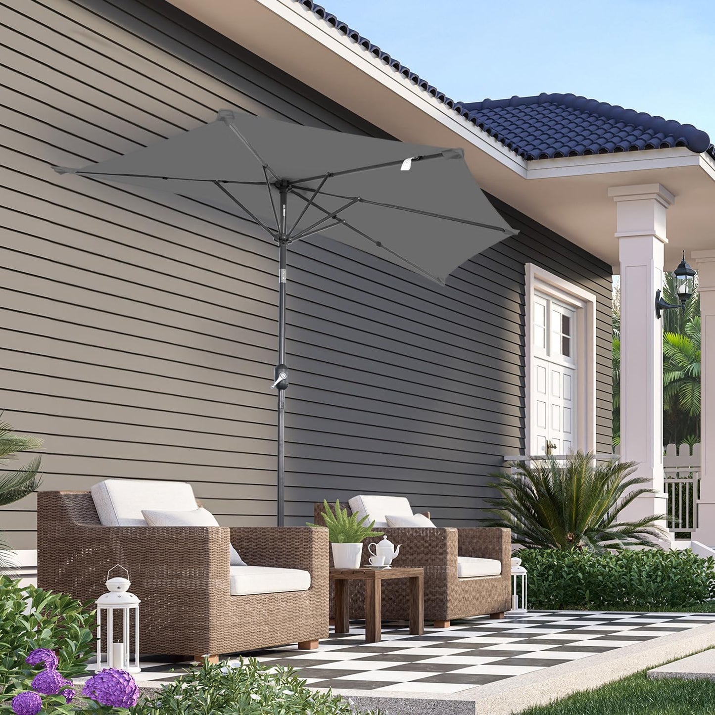 Angel Living Parasol de balcon - Semi-circulaire - 245 x 120 cm - Gris