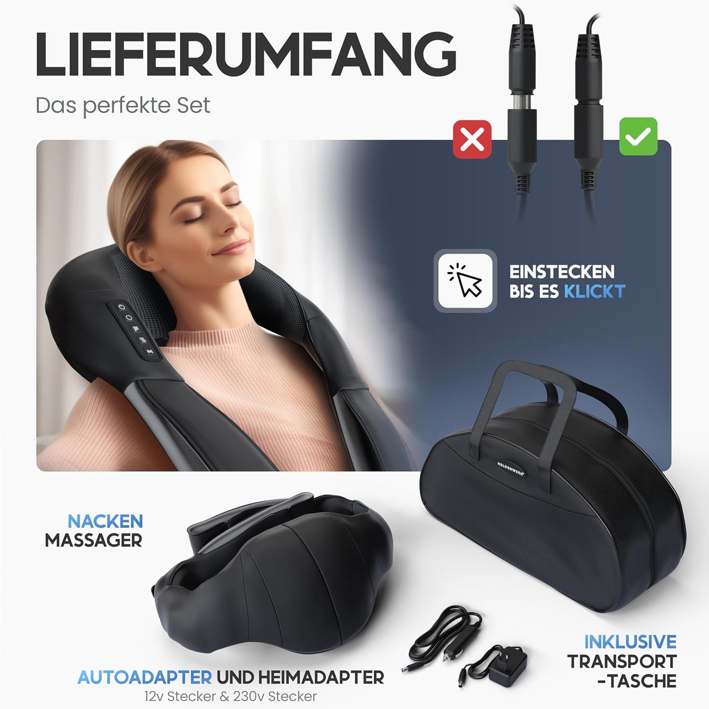 HELDENWERK Appareil de massage, appareil de massage des épaules et de la nuque avec chaleur, appareil de massage shiatsu avec massage 4D des tissus profonds, massage de la nuque, du dos, des épaules, des jambes et des pieds