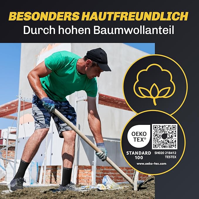 Hero work 10 paires de chaussettes de travail pour hommes - Renforcées, coton respirant, ceinture confortable - Taille 47-50