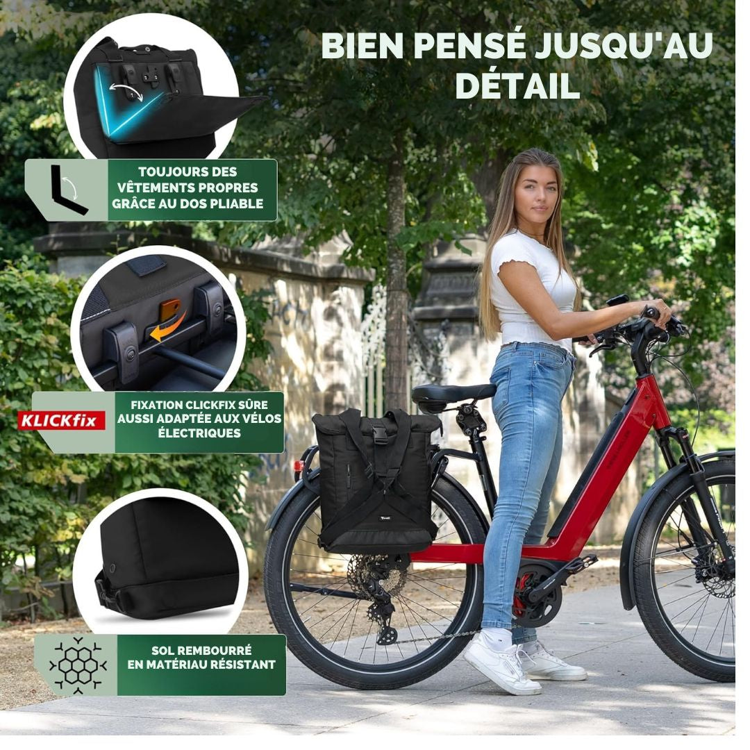 Sac à dos pour vélo pliable MIVELO MAYA - 50 x 28 x 14 cm - Noir