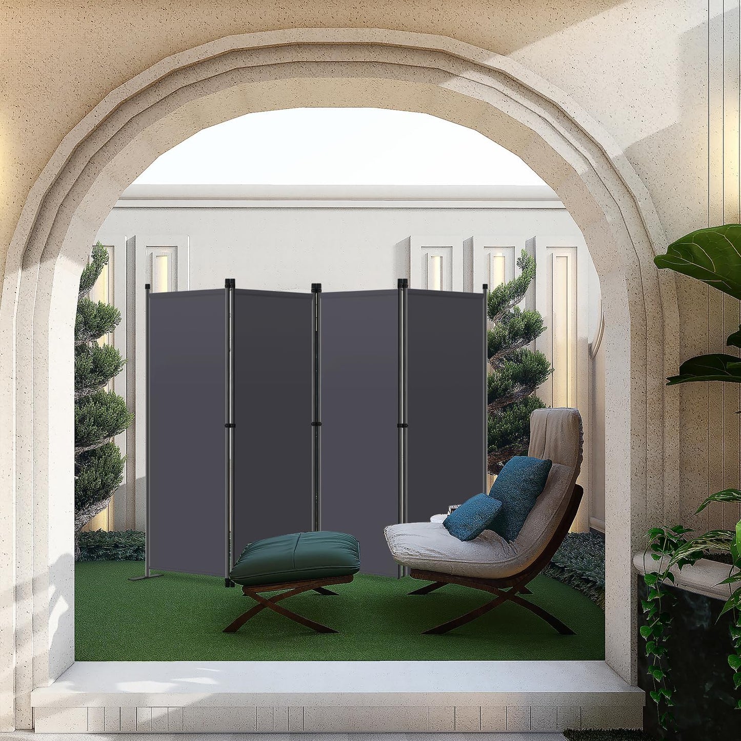 Angel Living Room Screen 4-Panels - Séparation de pièce stable et écran d'intimité en acier et polyester, pliable - Gris