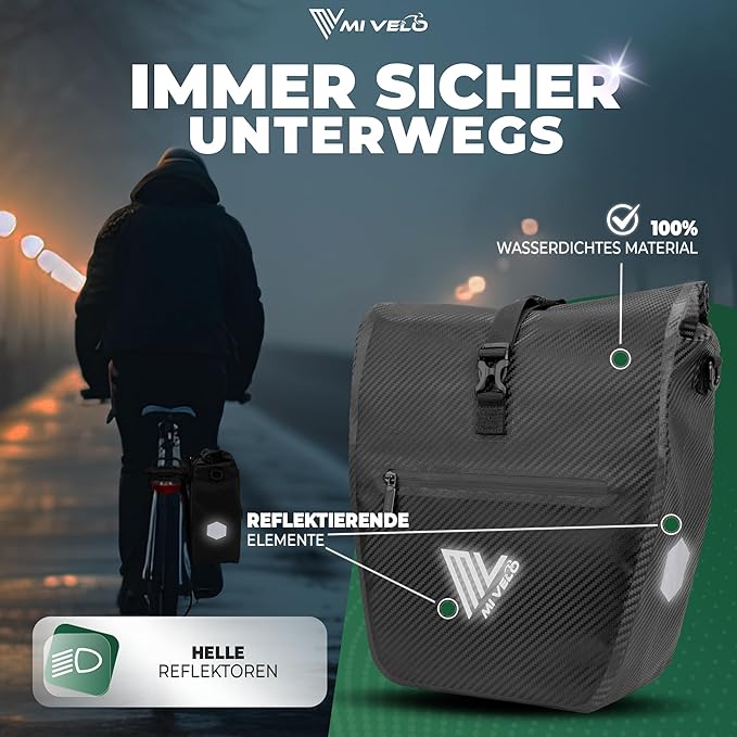 MIVELO Pannier - Imperméable & Incl. Bandoulière & Compartiment pour ordinateur portable - 20 litres - Carbon