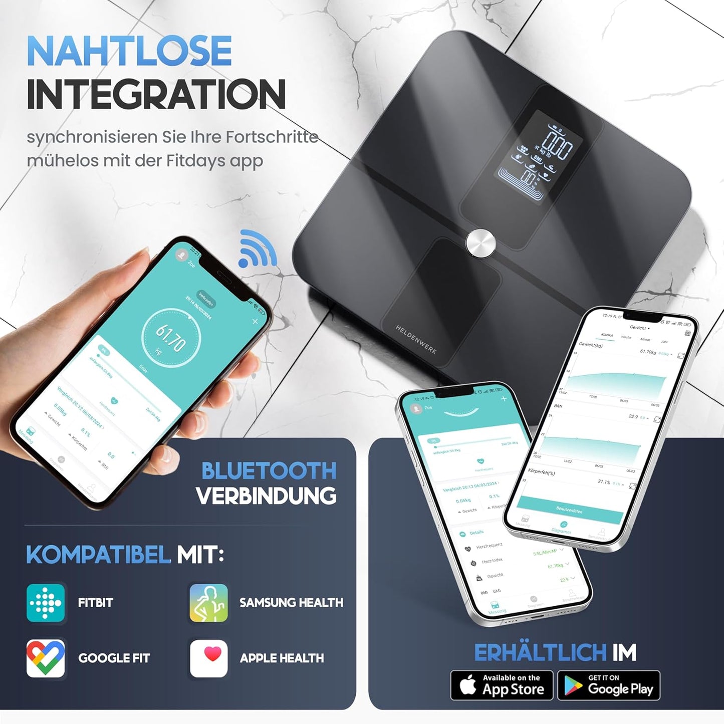 Balance Heroism - Numérique - 180KG - Bluetooth - 32.9x31.2x4.7cm