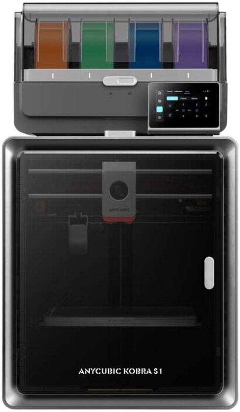 Imprimante 3D Anycubic Kobra S1 Combo – Système CoreXY – Nivellement automatique du plateau – Vitesse d'impression de 600 mm/s – Système de filaments multicolores – Plateau d'impression flexible en PEI – Commande via Wi-Fi et application – Prête à l'emplo