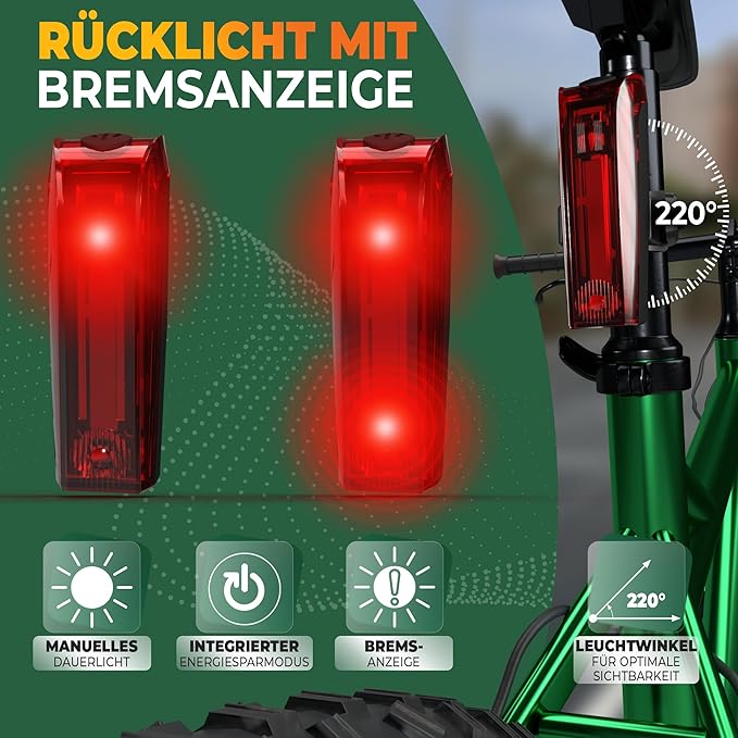 MIVELO Bicycle Light Set - USB Rechargeable & Waterproof - 70 Lux - Black