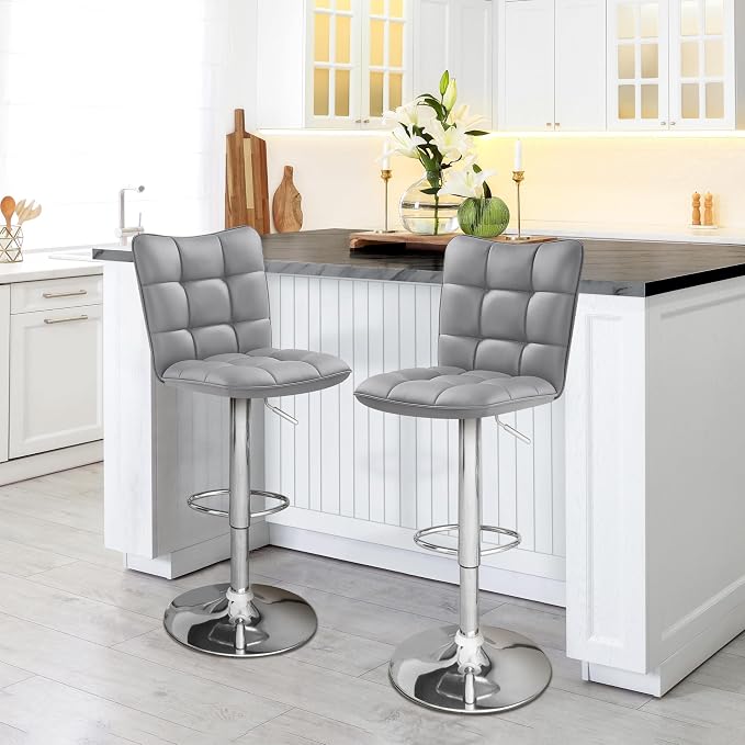 Tabourets de bar Yaheetech - Lot de 2 - Réglables et pivotants à 360° - Gris clair