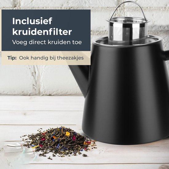 Théière Castagnola avec filtre - Théière à double paroi - Thermos en acier inoxydable - Pichet isotherme 1 L - acier inoxydable - Noir