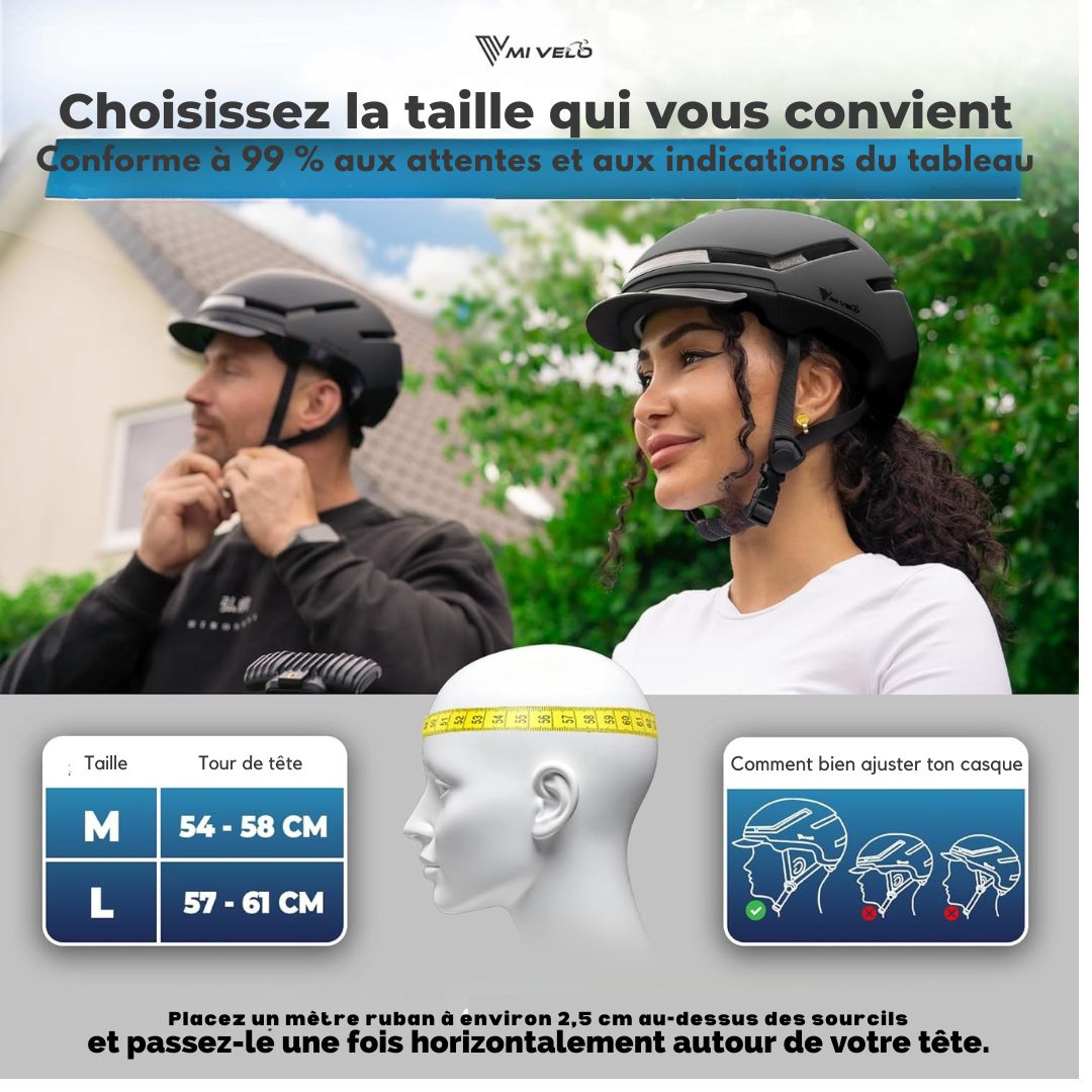 Casque de vélo unisexe Mivelo - Avec lumière - Certifié NTA jusqu'à 45km/h - Taille L (57-51 cm) - Noir
