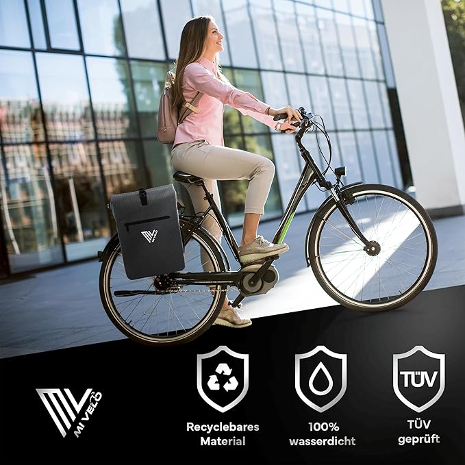 MIVELO 3-in-1 Pannier - Sac à dos et sac à bandoulière - Imperméable - Comprend un compartiment pour ordinateur portable - 20L - Noir réfléchissant