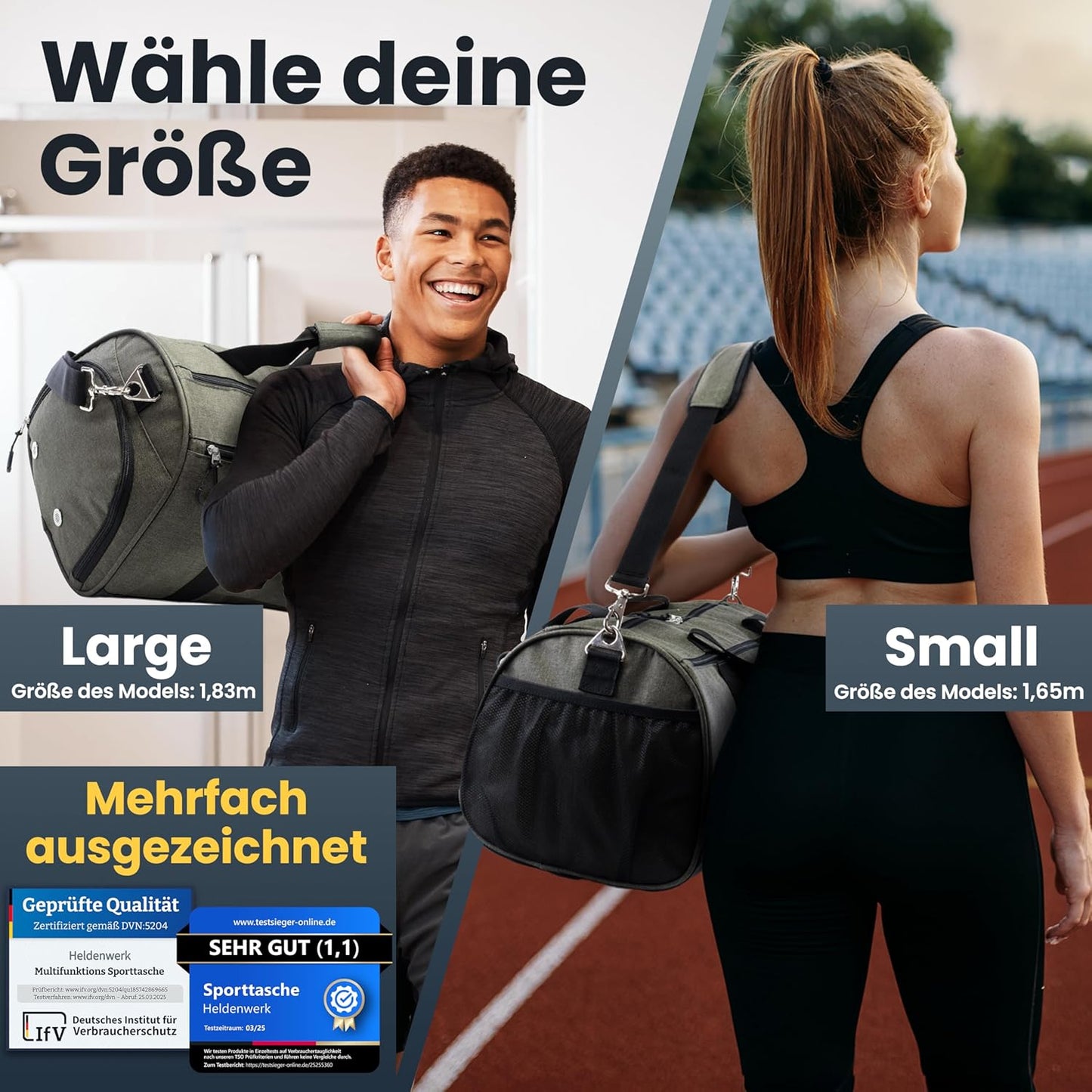 Herowerk Sac de sport avec compartiment à chaussures et compartiment humide - sac d'entraînement pour femmes et hommes - 48x26x25 cm - 30L - Vert