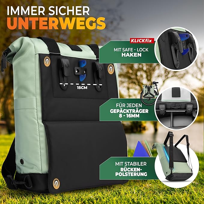 MIVELO - Sac à dos et sac à bagages pour vélo - Résistant à l'eau & 22 litres - Mint