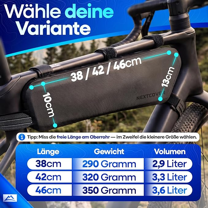 Sacoche de vélo Nextcover - Sacoche de cadre - 46 cm - Imperméable - 3,6 L - TPU - Noir