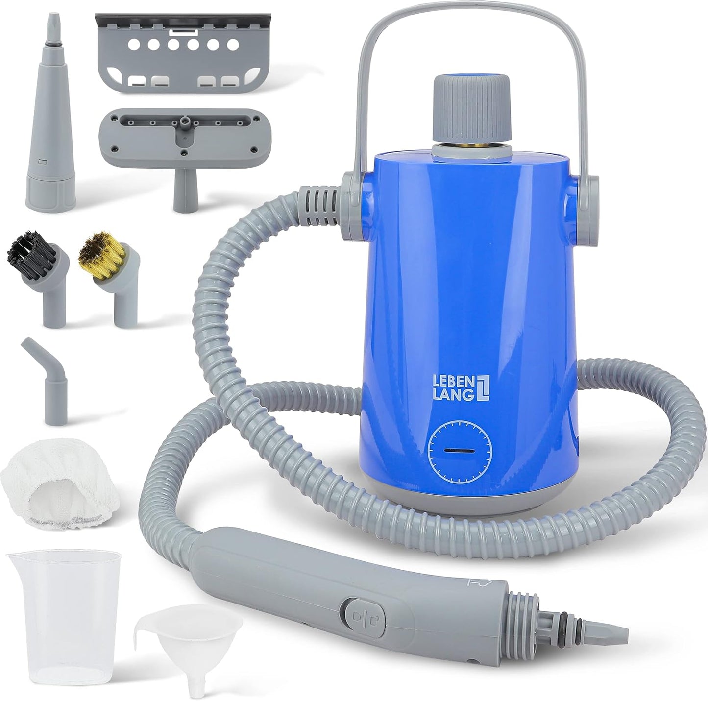 Nettoyeur vapeur électrique LEBENLANG - Appareil à main - 3,5 bar et 1000 W - 12 x accessoires - bleu/gris
