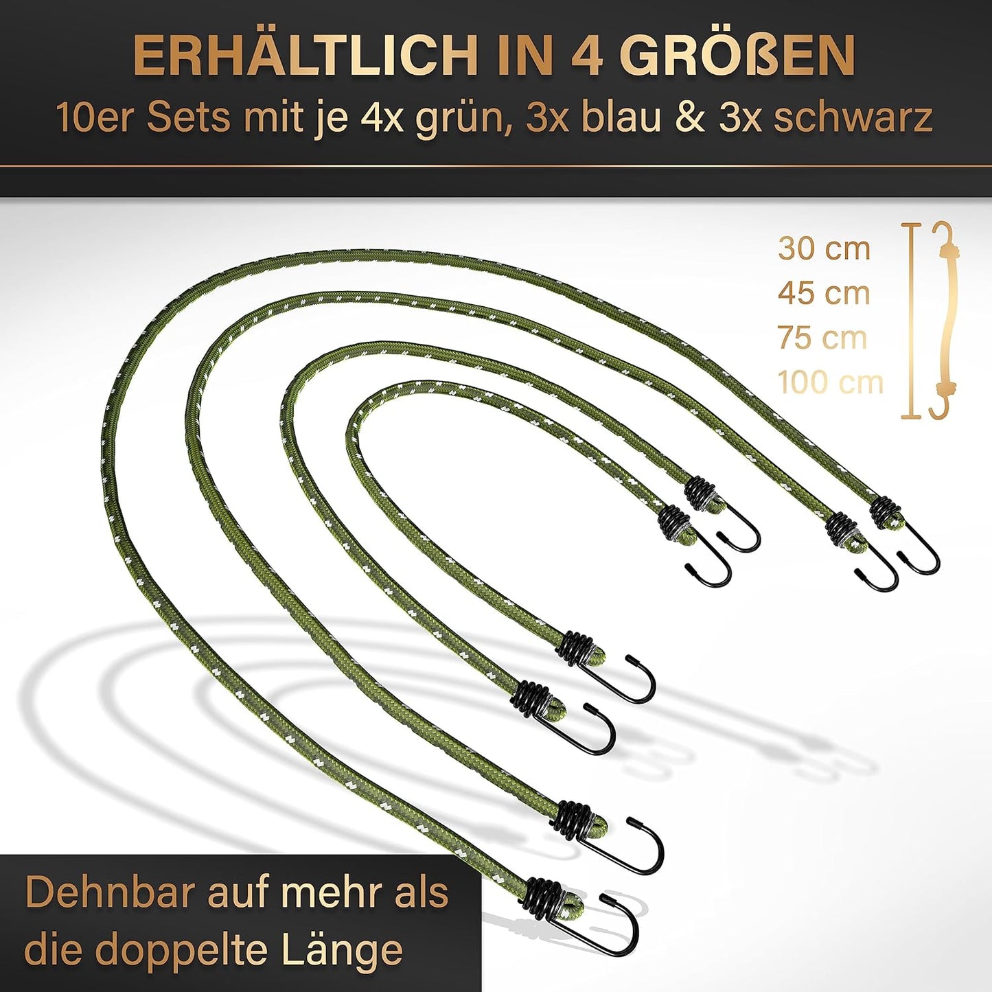 Heroic Expander Set with Hooks - 10-piece - TÜV/GS Certified - Pour le transport, le camping et la sécurité