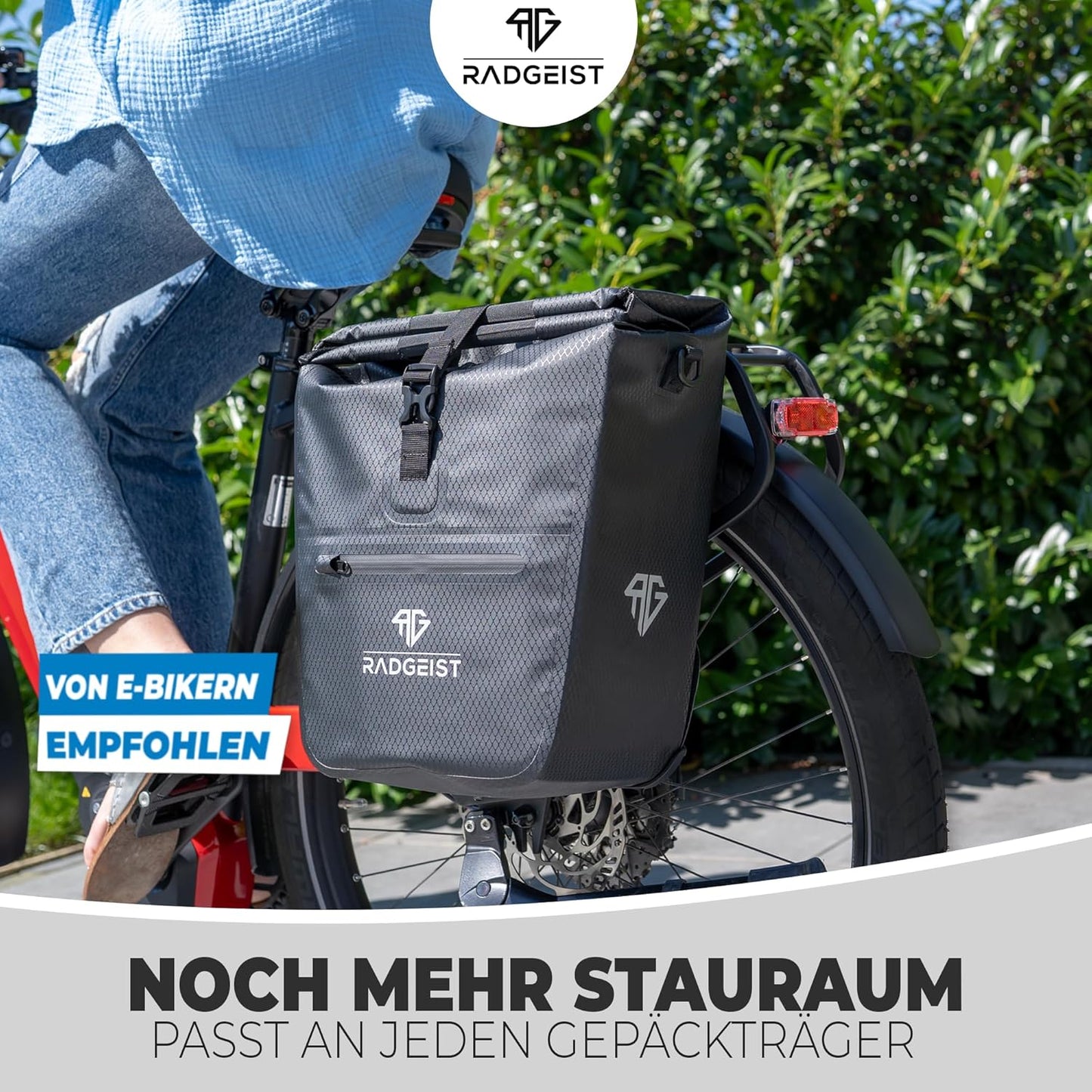 RADGEIST sacoche vélo pour porteur I sacoche vélo shopper avec sac isotherme amovible I sac messager & sac shopping 22-28 litres - noir