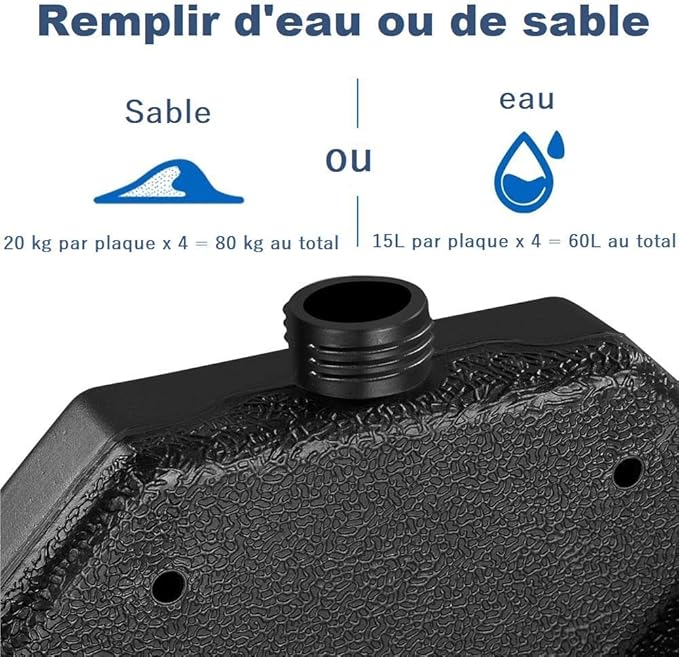 Ensemble de pieds de parasol Yaheetech - 50 x 50 x 7,5 cm - 4 pièces - Lestable - Plastique - Noir