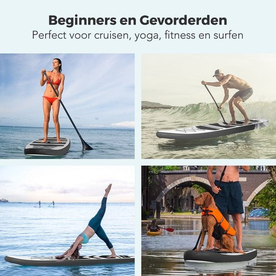 LifeGoods SUP Board - Planche à pagaie gonflable - Ensemble complet - Max. 135KG - 320x81cm - Blanc/Noir