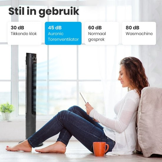 Ventilateur sur Pied - Auronic - avec Télécommande – Tour 118 cm – Minuterie - 55W, 45 dB – Gris Foncé