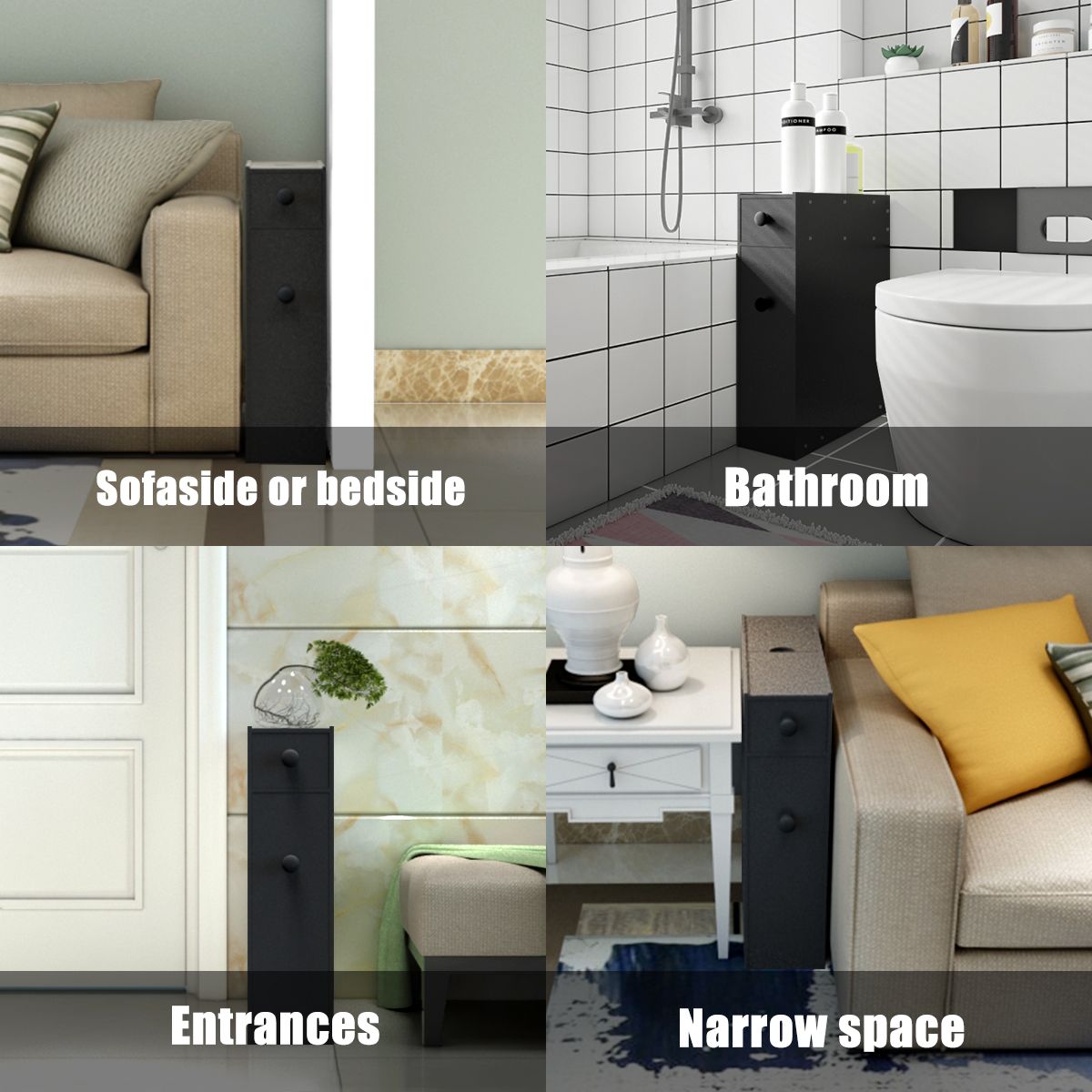 Coast Meuble de salle de bain compact - Multifonctionnel - 48 x 16 x 58 cm - MDF - Noir