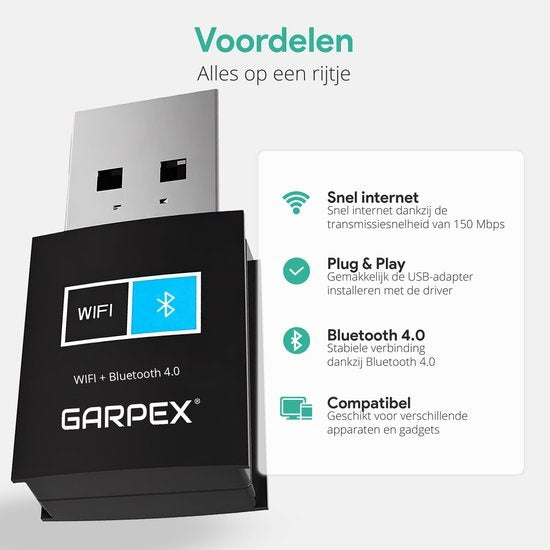 Garpex® Wireless USB WiFi Bluetooth Adapter - Dongle sans fil USB2.0 WiFi BT4.0 Adapter