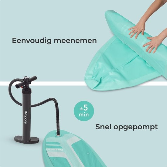 LifeGoods SUP Board - Deluxe Set - avec siège - Planche à pagaie gonflable - Max. 135KG - 320x81cm - Vert menthe