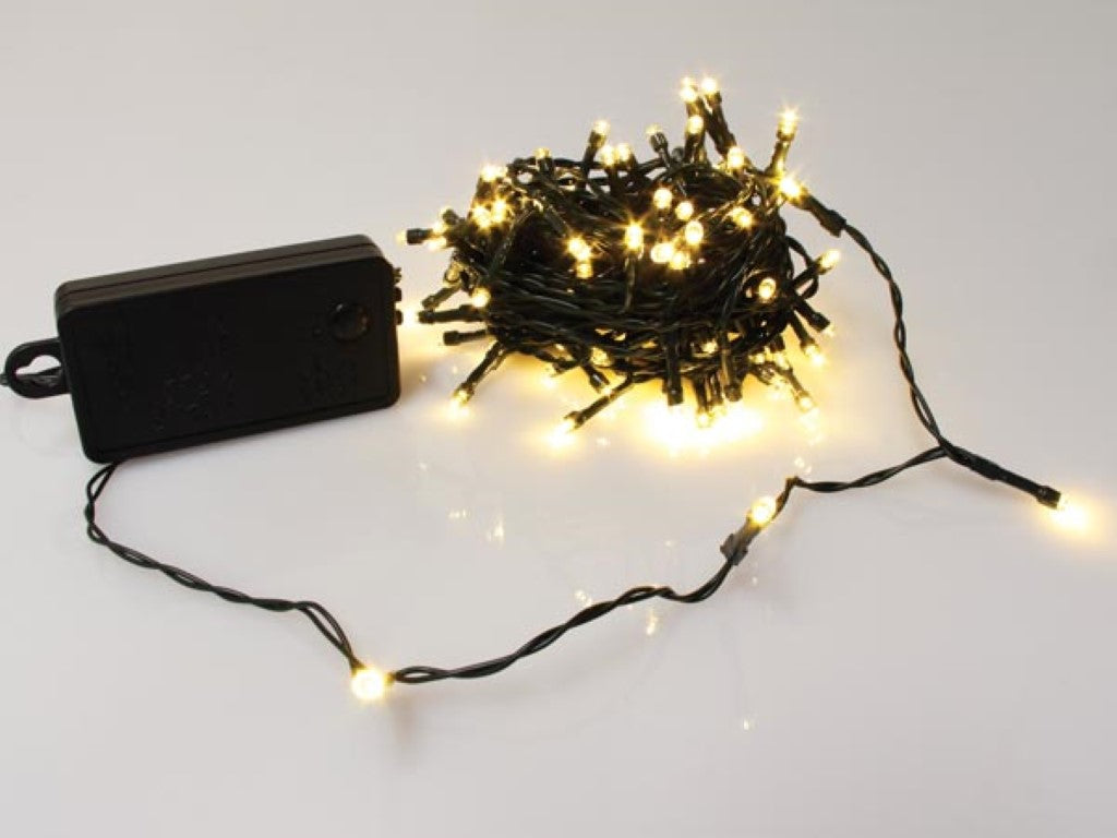 Smart Light LED - 10 m - 100 ampoules blanc chaud - fil vert - modulateur - piles non incluses