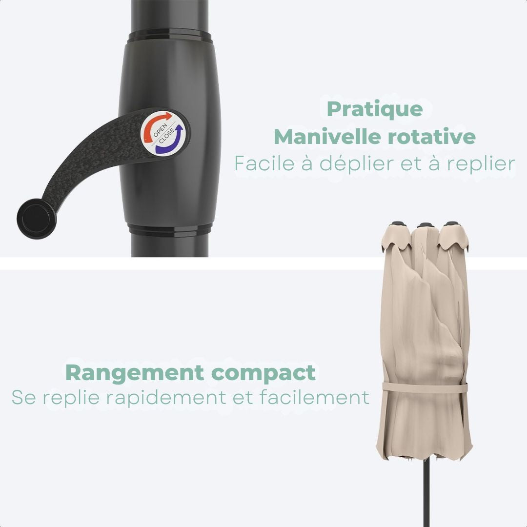 Parasol double LifeGoods- 270x460cm - jusqu'à 15 personnes - imperméable - avec housse - Taupe