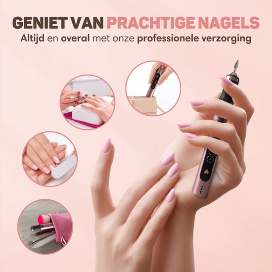 Vulpes Goods® BeautyCare - Lime à ongles électrique - sans fil et rechargeable - 11 fraises à ongles, 96 rouleaux de ponçage et sac de transport - Set de manucure et de pédicure - Version PRO