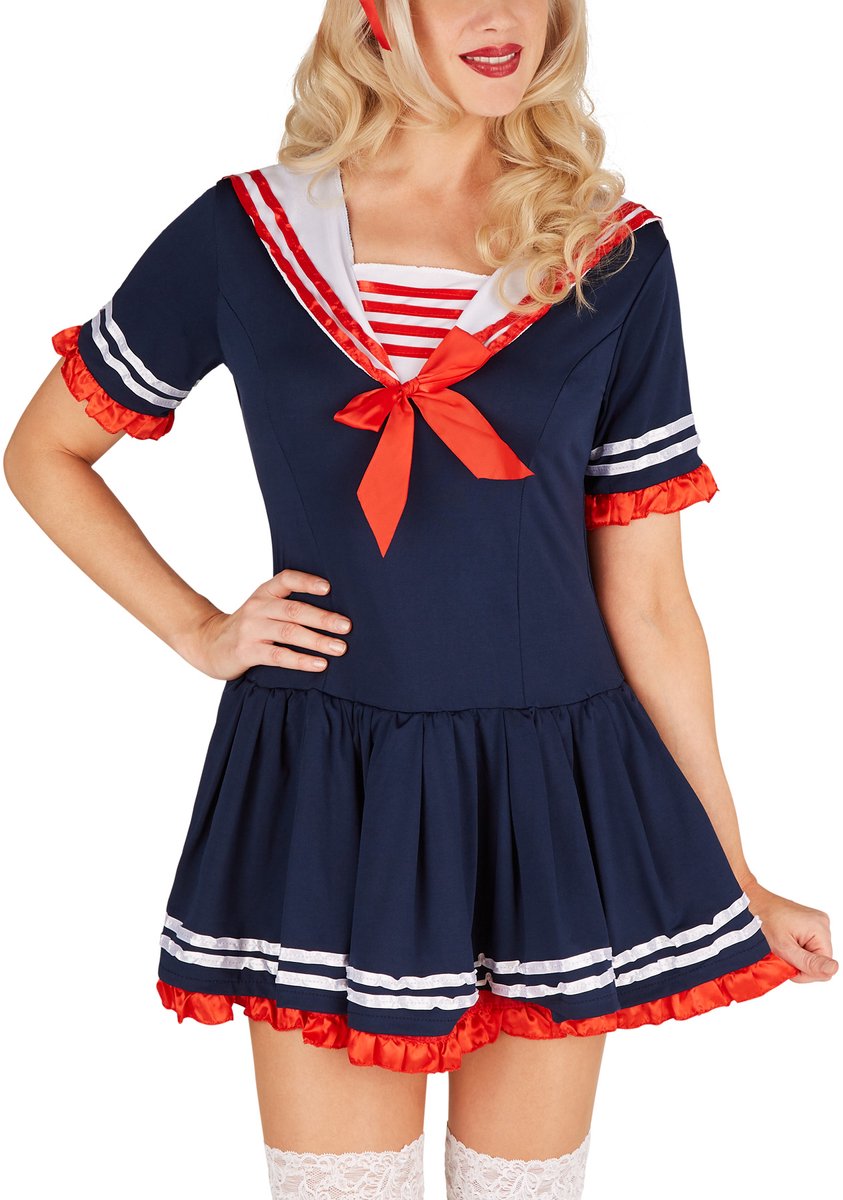 Dressforfun - Navy lady - Costume de femme avec robe et chapeau pour carnaval, fêtes costumées et déguisements - Taille M