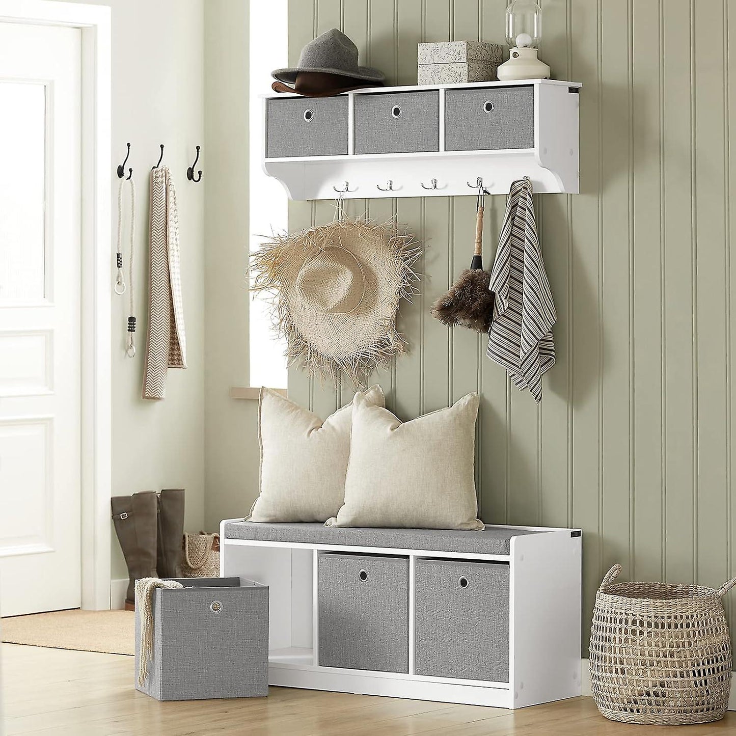 SoBuy Banc de rangement - Gris - 102x32x45 cm