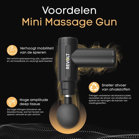 Revolt - Mini pistolet de massage - 5 accessoires inclus - Adaptateur inclus - 6 réglages de vitesse - Récupération et relaxation musculaire