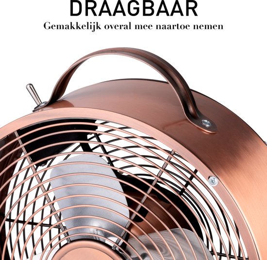 Ventilateur de table - Lifetime Air - 230V - Ventilateur de bureau 20CM - 2 vitesses - Matériau durable - Cuivre
