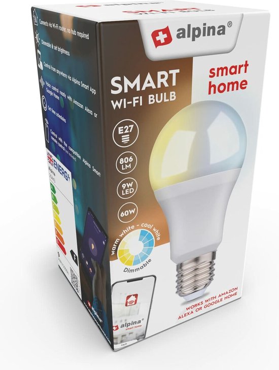 alpina Smart Home LED Lamp - E27 - Lumière blanche chaude et froide - Éclairage intelligent - App Control