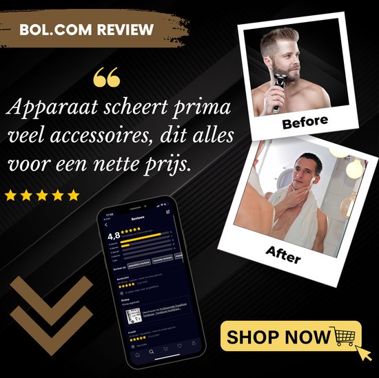 Rasoir électrique 5-en-1 pour hommes avec tondeuse S1110 - Wet & Dry - Tondeuse à barbe - Tondeuse - Tondeuse à nez - 5 accessoires - Rasoir électrique - Étanche