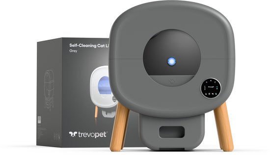 TrevoPet® Neo - Bac à litière automatique avec application - autonettoyant et capteurs de sécurité - bac à litière de 13 litres - tapis de litière, 60 sacs et accessoires inclus - gris
