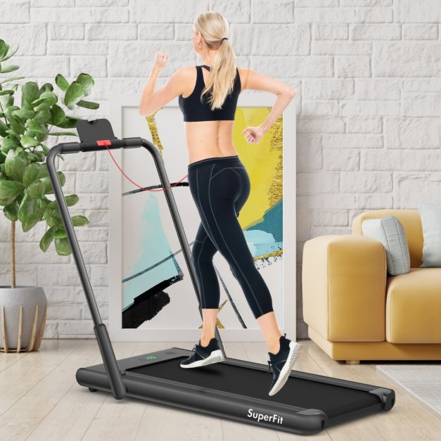 Tapis de course pliable 2 en 1 - électrique, silencieux et compact - 1 à 12 km/h - avec affichage LED et télécommande - noir
