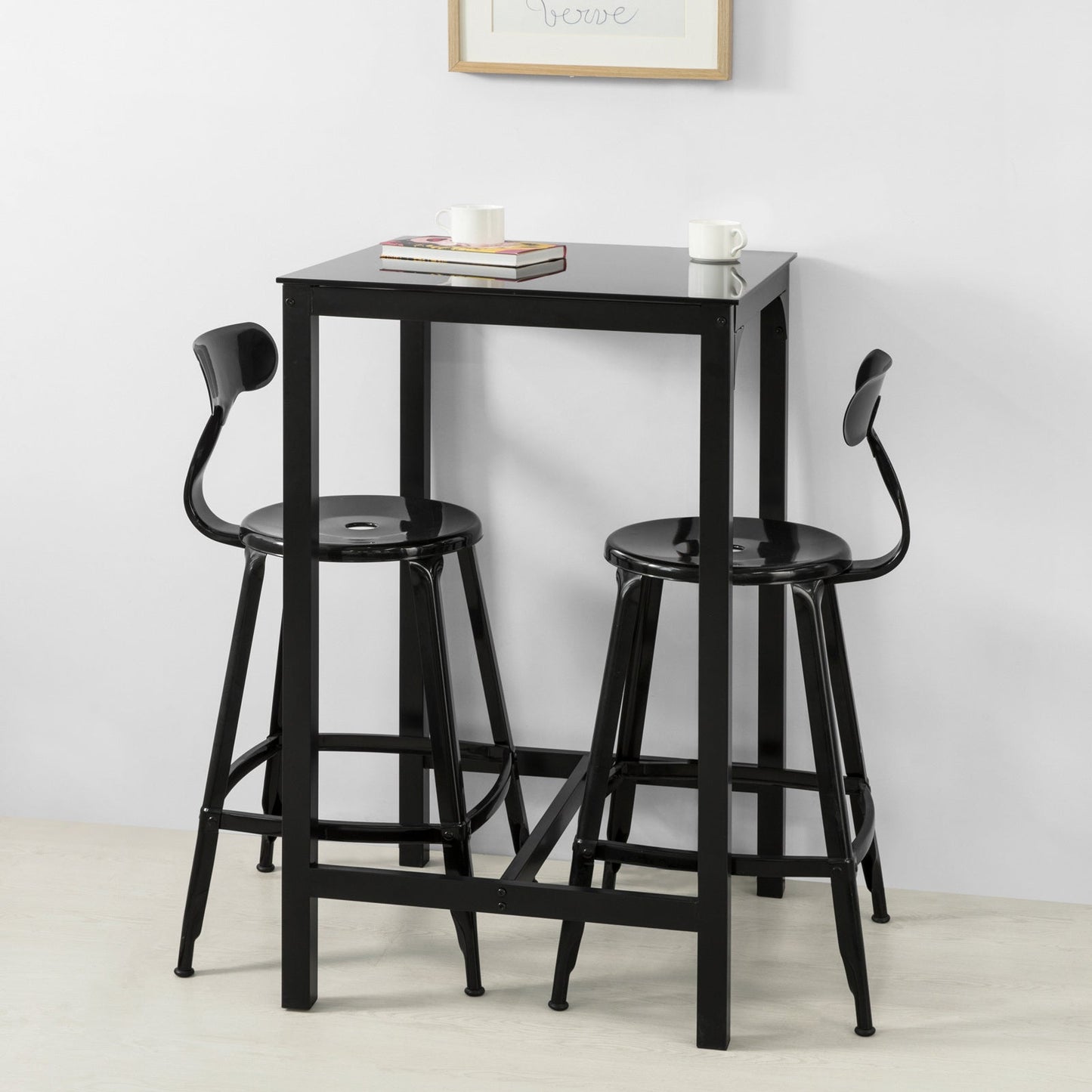 SoBuy OGT38-SCH Table de bar haute carrée 60x60x100 cm Verre noir avec pieds en acier