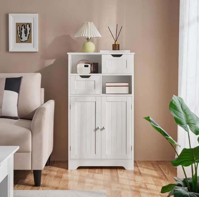 Armoire de salle de bains Yaheetech avec étagère réglable - Blanche - 60 x 30 x 104,5 cm