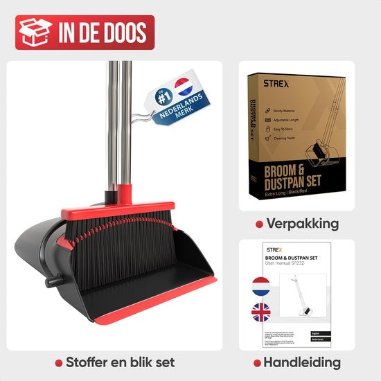 Pelle et brosse - Strex - avec long manche - réglable 87-127cm - dents de nettoyage intégrées