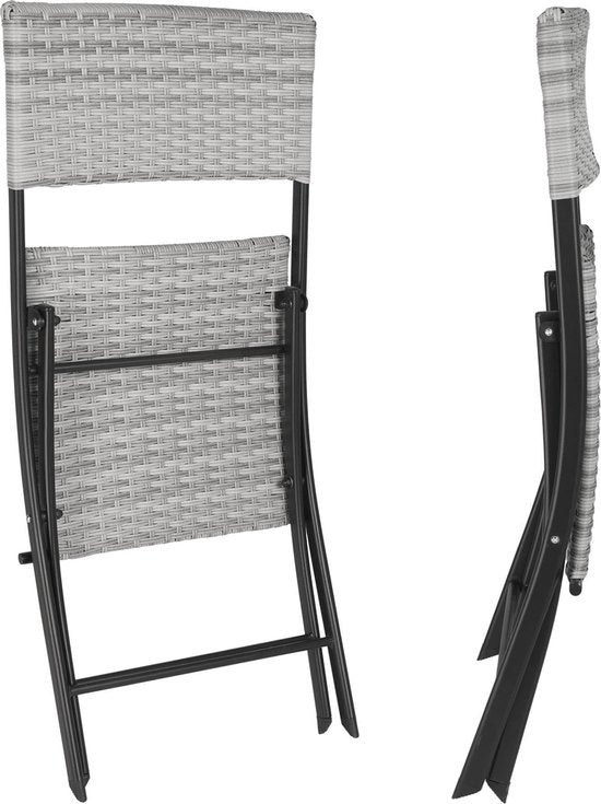 tectake® - set bistro de balcon ou de jardin en osier, groupe de sièges avec 2 chaises et 1 petite table de salle à manger, pliage peu encombrant, meubles de jardin, meubles de balcon petit balcon - gris clair