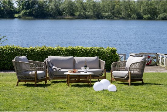 Table basse Naturel/Blanc - Bois d'acacia et pierre - 84,5x84,5x38,5 cm - Table basse Terracina - House Nordic