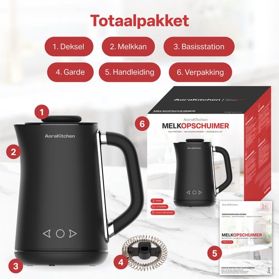 AoraKitchen Milk Frother Electric - 5-in-1 - Milk Frother - 500ML - Touch - Milk Frothers