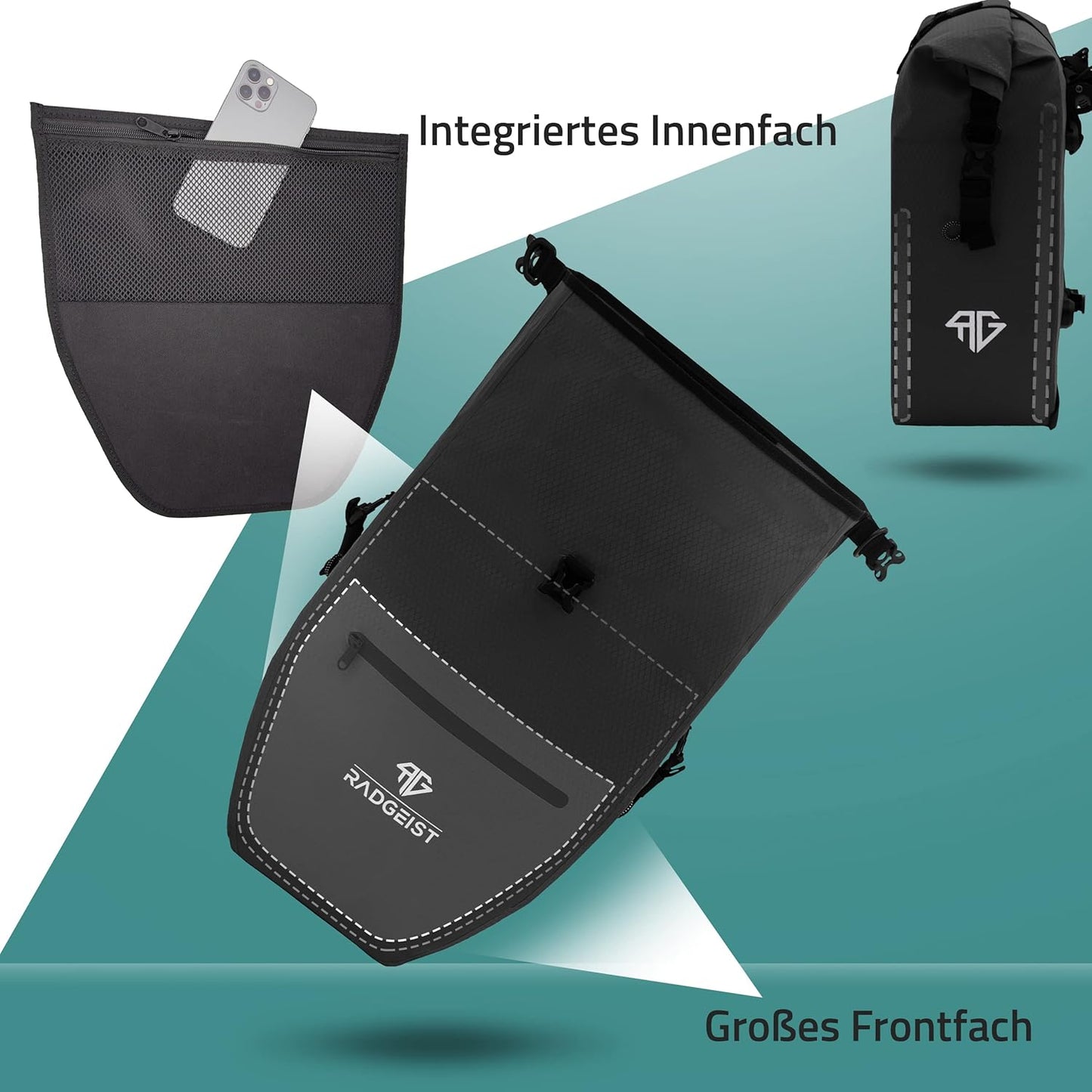 RADGEIST sacoche pour porte-bagages - 2X sacoche pour porte-bagages - sac à bagages étanche et sac à bandoulière - sacoche pour porte-bagages avec réflecteurs