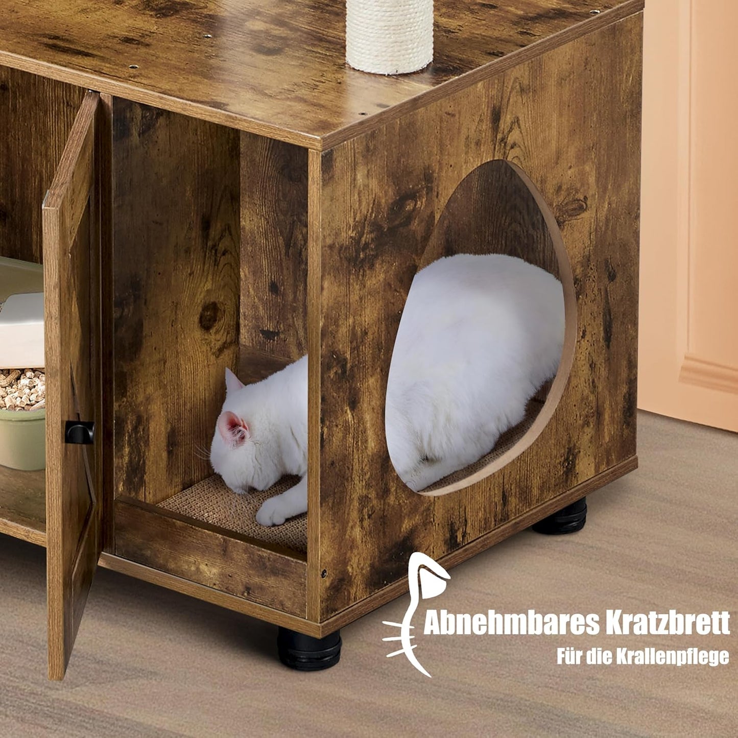 Arbre à chat Yaheetech - 134,5 cm avec bac à litière, cachette et couchette - Marron-beige vintage