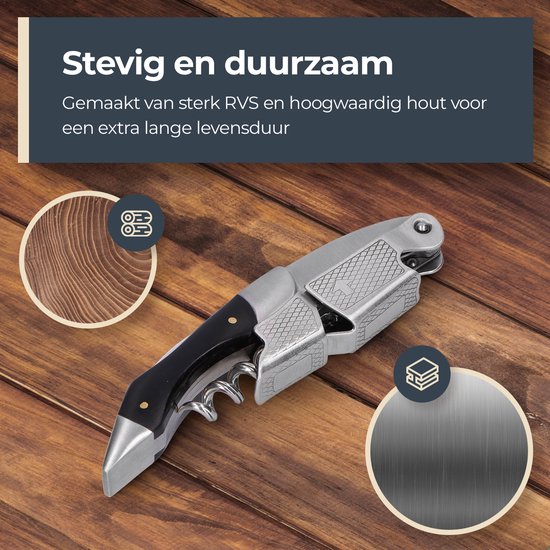 Tire-bouchon Castagnola - Couteau de serveur - Décapsuleur - Ouvre-bouteille - Levier - Deluxe - Bois d'ébène et acier inoxydable