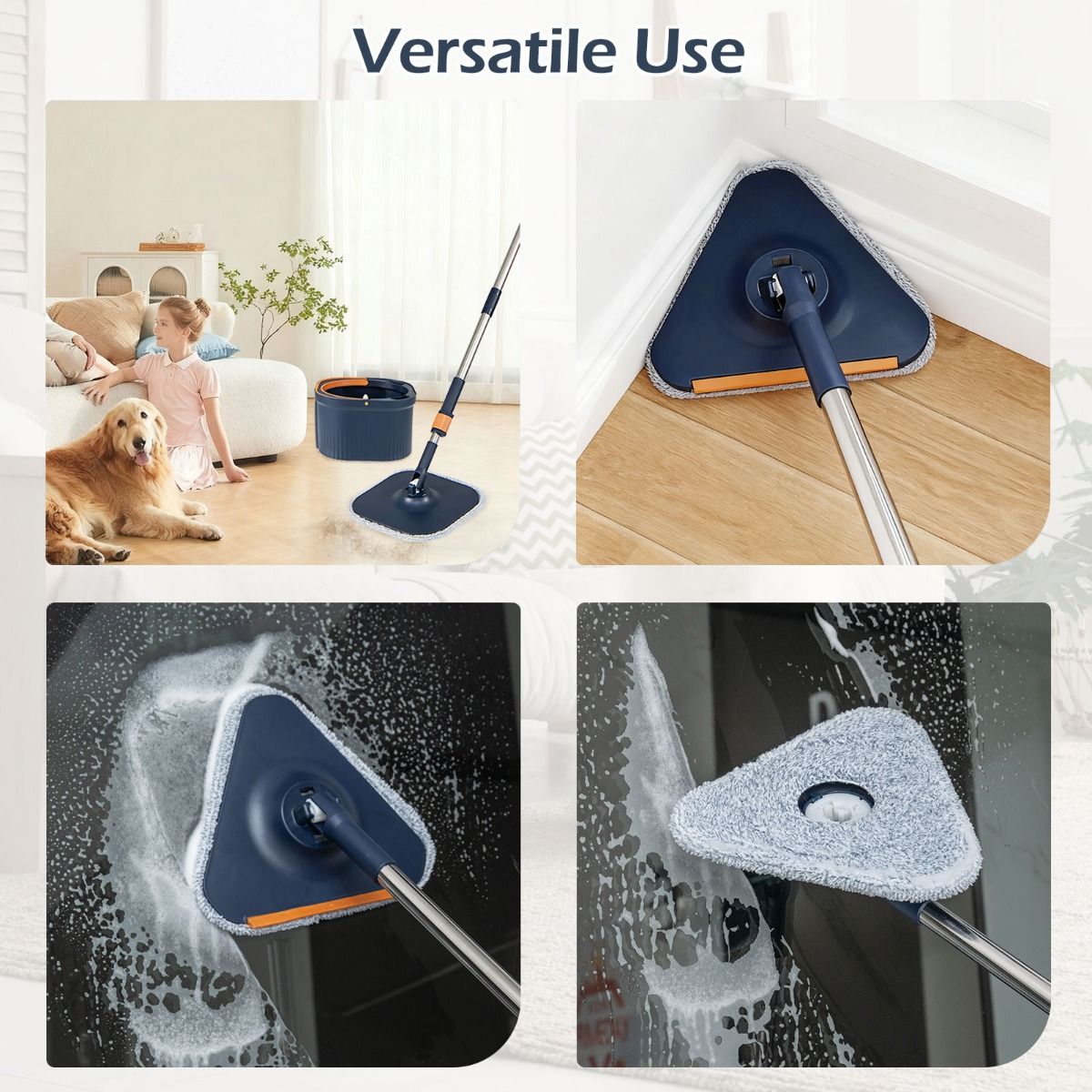 Ensemble balai à franges et seau Coast - sépare l'eau propre de l'eau sale - tête de balai pivotante à 360° - bleu foncé