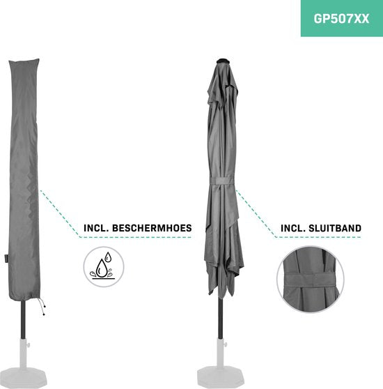 VONROC Premium Parasol Stick Rapallo 200x300cm - Housse de protection incluse - Parasol rectangulaire - Inclinable - Toile résistante aux UV - Gris